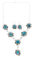 Turquoise Genuine Sterling Silver Navajo Link Necklace And Earrings Set AX127535